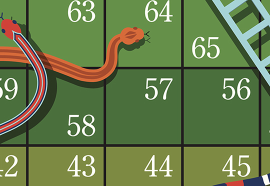 Snakes and ladders board