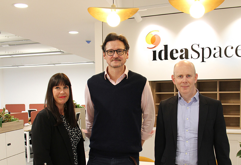 Leaders of this initiative welcoming everyone at the entrance to ideaSpace West. From left to right, Caroline Hyde, Head of Ecosystem Initiatives and Partnerships, Ben Hartley, Head of ideaSpace & Dr Diarmuid O’Brien, Chief Executive.